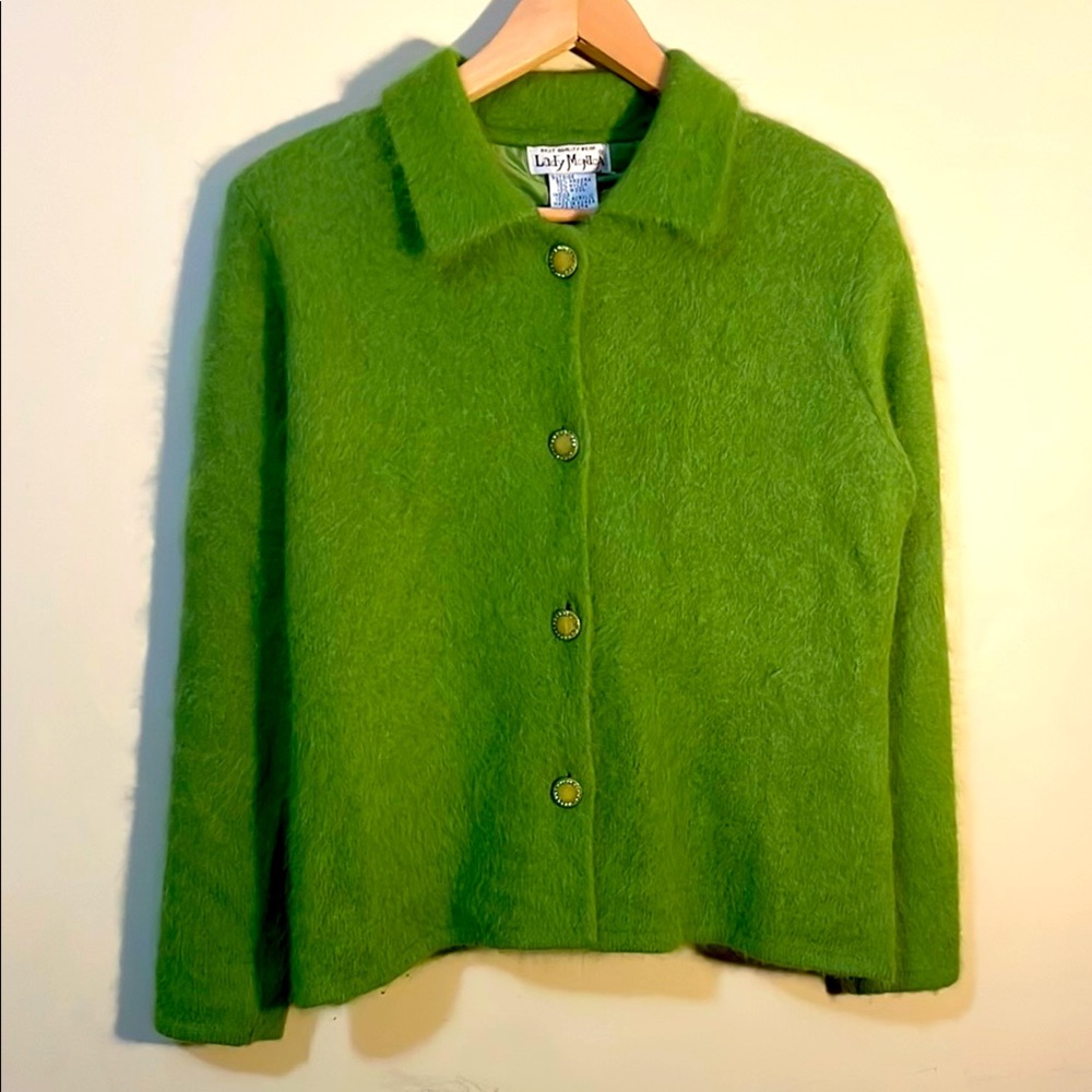 Lady Monica Green Angora Teddy Jacket Soft Fuzzy Cropped